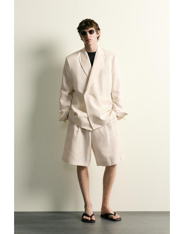 자라 자라 비스코스 린넨 더블 블레이저 4731/940/251 OYSTER-WHITE 아이보리 착용컷