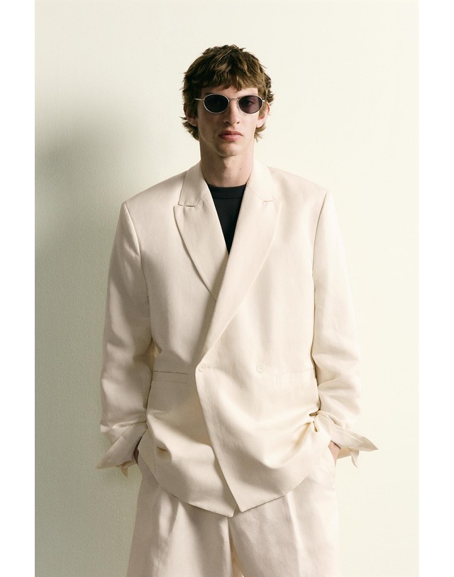 자라 자라 비스코스 린넨 더블 블레이저 4731/940/251 OYSTER-WHITE 아이보리 착용컷