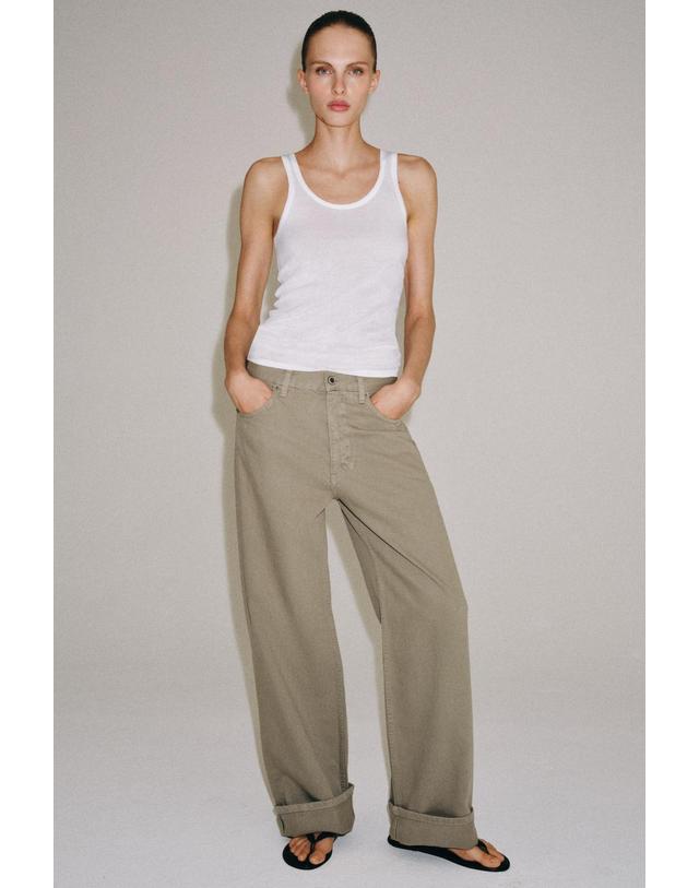 자라 자라 배기핏 턴업 데님 팬츠 5216/240/505 KHAKI 카키 착용컷