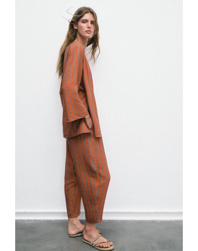 자라 자라 스트라이프 랩 타이 자켓 7820/136/614 BURNT ORANGE 오렌지 착용컷