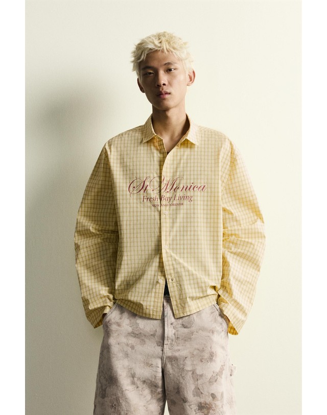 자라 자라 체크 릴렉스핏 프린트 긴팔 셔츠 6085/300/300 YELLOW 노랑 착용컷