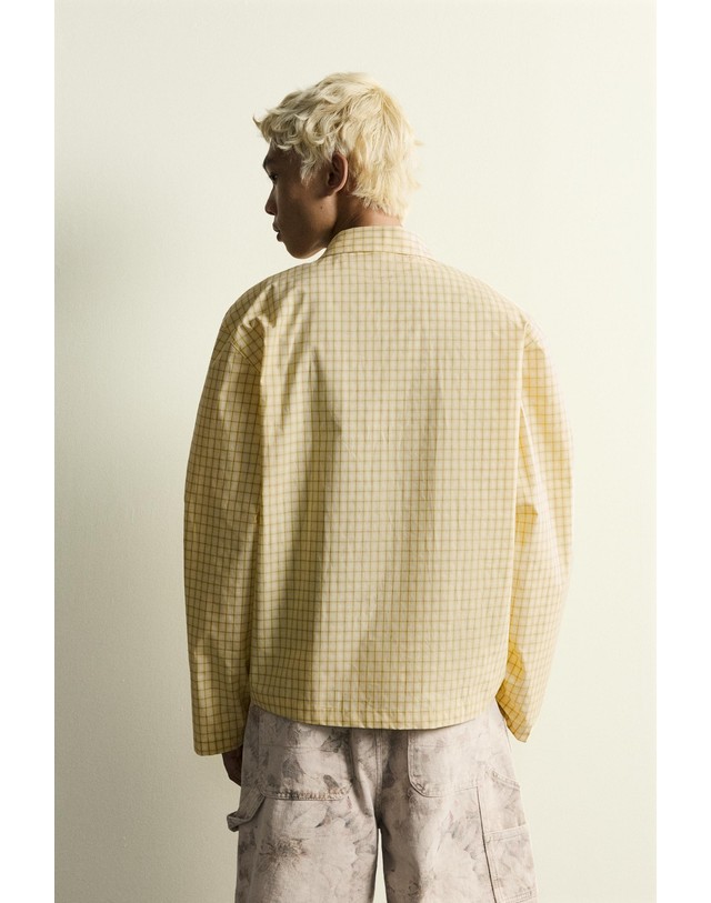 자라 자라 체크 릴렉스핏 프린트 긴팔 셔츠 6085/300/300 YELLOW 노랑 착용컷