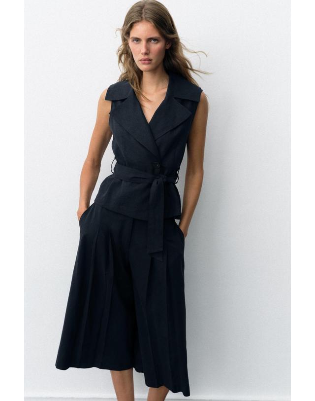 자라 자라 린넨 블렌드 벨트 베스트 7763/392/401 NAVY BLUE 네이비 착용컷
