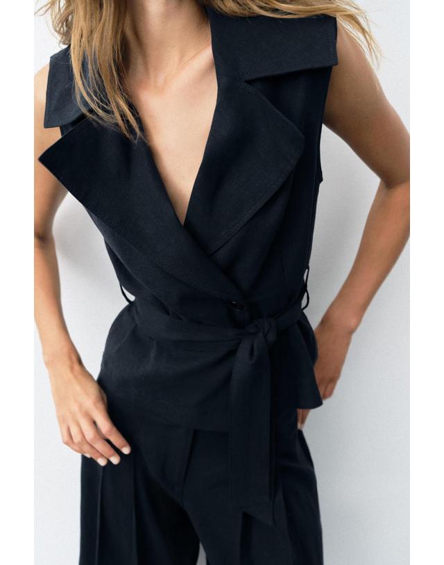 자라 자라 린넨 블렌드 벨트 베스트 7763/392/401 NAVY BLUE 네이비 착용컷