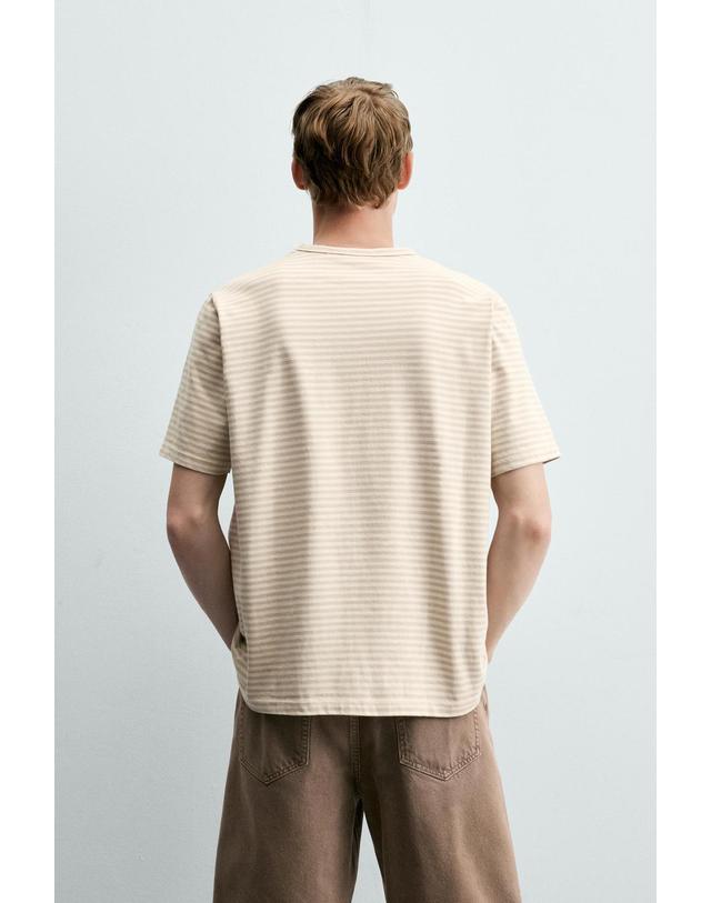 자라 자라 스트라이프 자카드 포켓 반팔 티셔츠 4231/340/837 GREY / NATURAL 베이지 착용컷