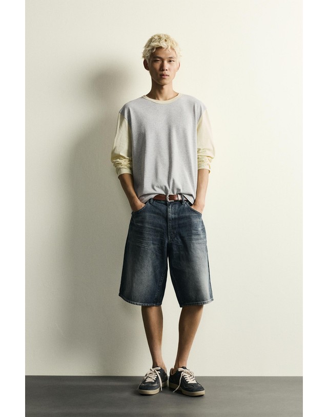 자라 자라 배기핏 레더 포켓 워싱 데님 반바지 0774/343/407 BLUE 네이비 착용컷