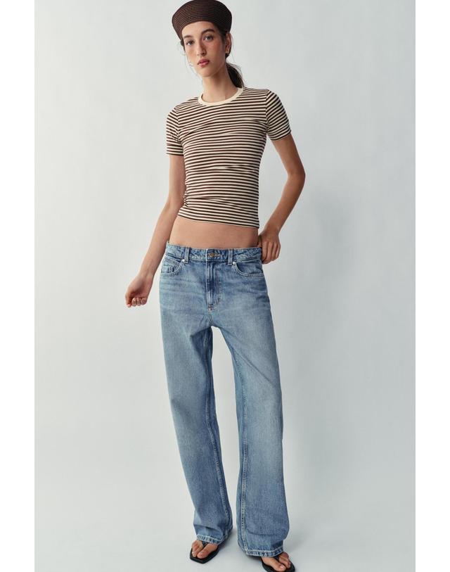 자라 자라 스트라이프 미니멀 반팔 티셔츠 2335/637/178 BROWN STRIPES 멀티컬러 착용컷