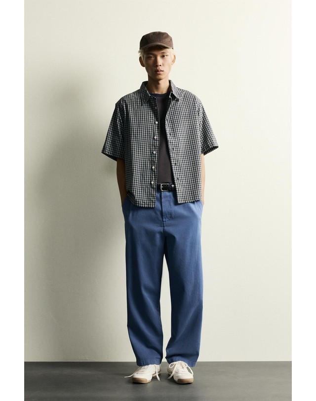 자라 자라 릴렉스핏 체크 자카드 반팔 셔츠 1820/320/407 BLUE 그레이 착용컷