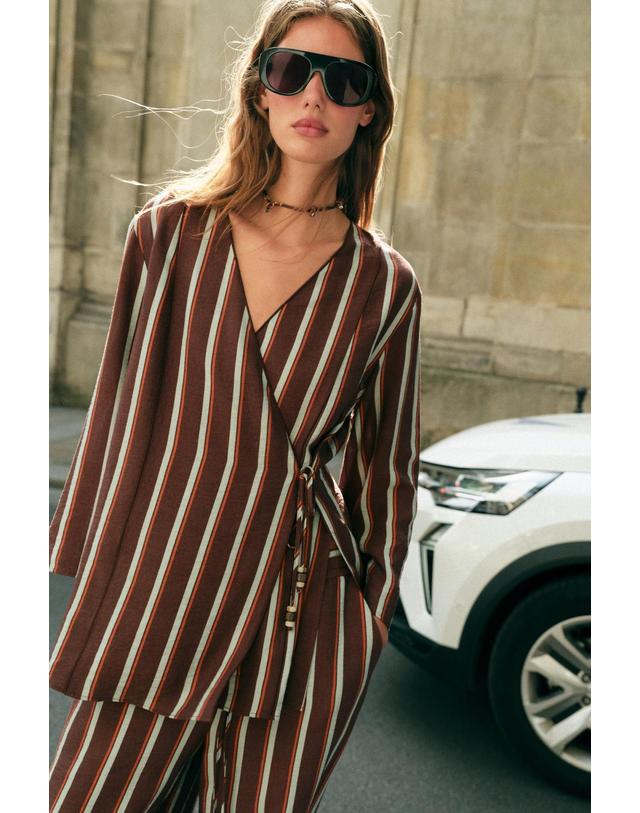 자라 자라 스트라이프 랩 자켓 7821/148/178 BROWN STRIPES 멀티컬러 착용컷
