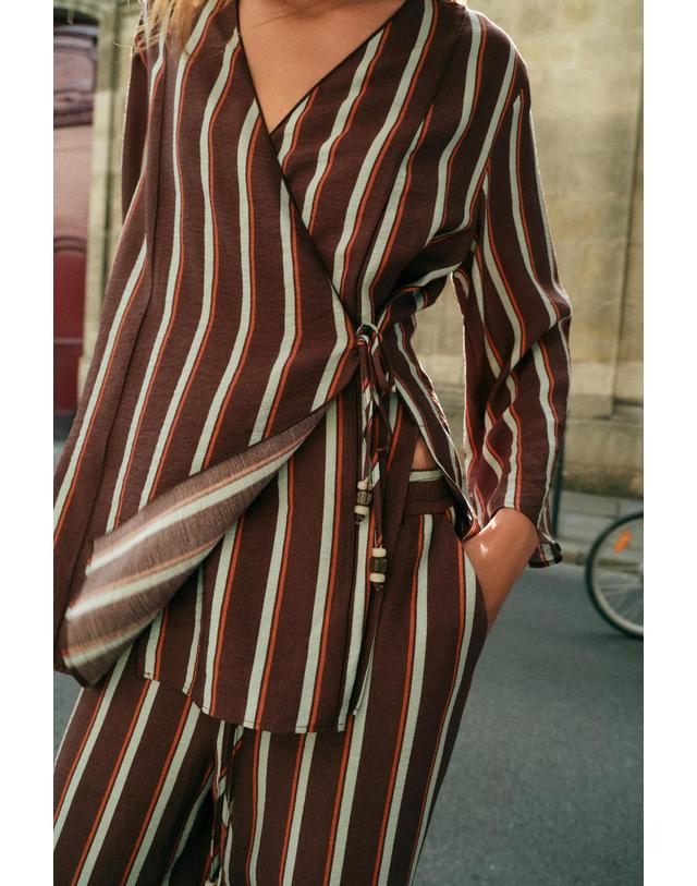 자라 자라 스트라이프 랩 자켓 7821/148/178 BROWN STRIPES 멀티컬러 착용컷