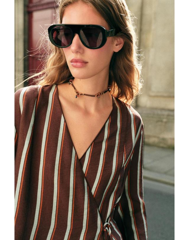 자라 자라 스트라이프 랩 자켓 7821/148/178 BROWN STRIPES 멀티컬러 착용컷