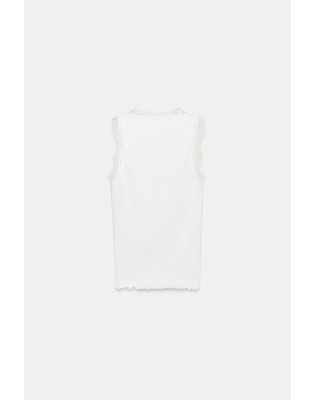 자라 자라 레이스 트림 슬림핏 민소매 티셔츠 5644/806/251 OYSTER-WHITE 아이보리 착용컷