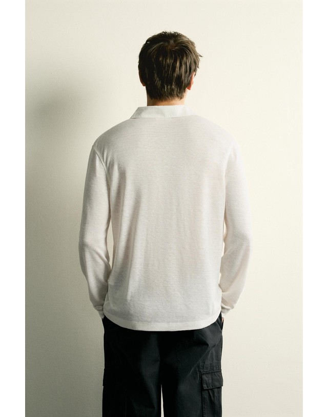 자라 자라 헴프 비스코스 긴팔 폴로셔츠 4853/304/251 OYSTER-WHITE 아이보리 착용컷