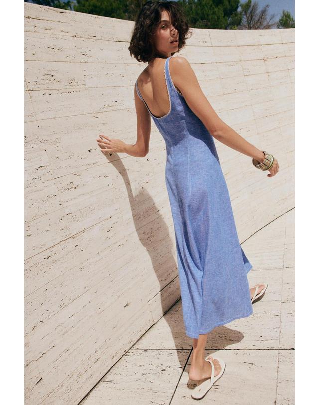 자라 자라 린넨 혼방 레이스 트림 롱 원피스 7928/757/406 LIGHT BLUE 블루 착용컷