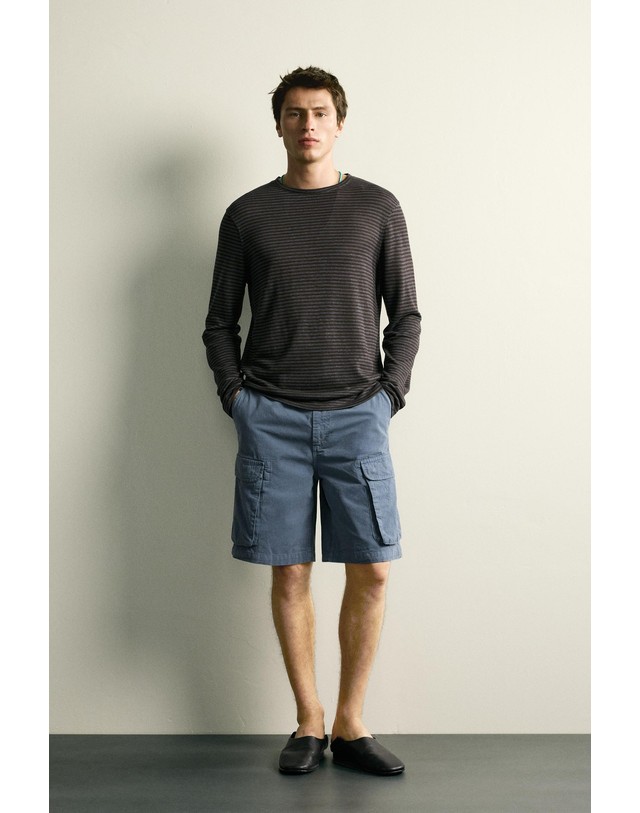 자라 자라 헴프 비스코스 스트라이프 긴팔 티셔츠 4853/303/104 STRIPED 그레이 착용컷