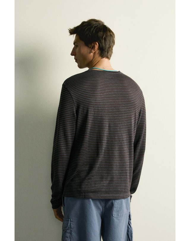 자라 자라 헴프 비스코스 스트라이프 긴팔 티셔츠 4853/303/104 STRIPED 그레이 착용컷