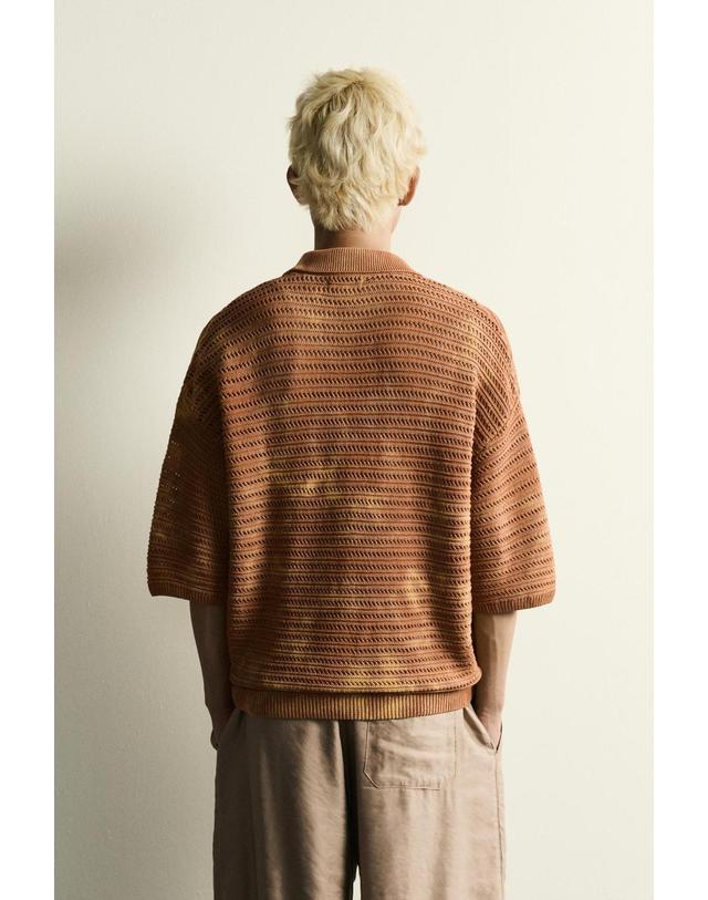 자라 자라 릴렉스핏 오픈 니트 반팔 셔츠 3597/335/615 ORANGE 오렌지 착용컷