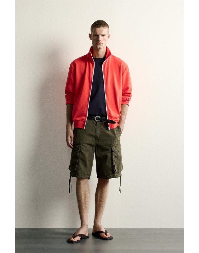 자라 자라 릴렉스핏 배색 집업 스웨트셔츠 5644/360/675 RED / ORANGE 레드 착용컷