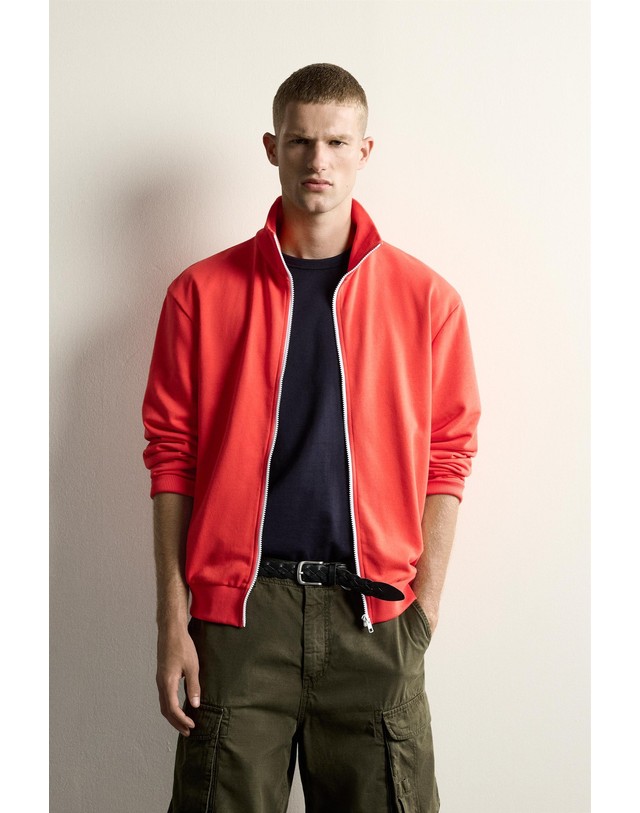 자라 자라 릴렉스핏 배색 집업 스웨트셔츠 5644/360/675 RED / ORANGE 레드 착용컷