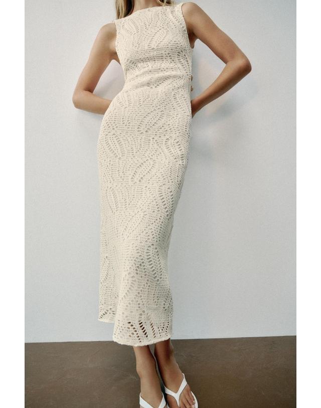 자라 자라 크로셰 비즈 컷아웃 민소매 미디 원피스 0387/163/251 OYSTER-WHITE 아이보리 착용컷