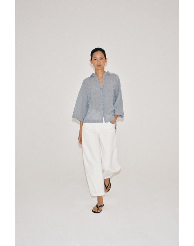 자라 자라 스트라이프 7부 소매 셔츠 4786/268/401 NAVY BLUE 네이비 착용컷