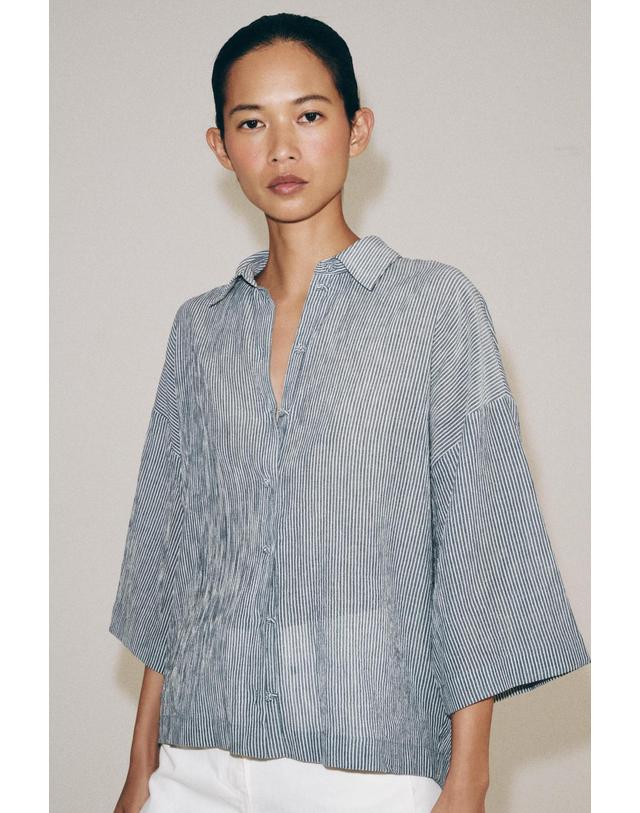 자라 자라 스트라이프 7부 소매 셔츠 4786/268/401 NAVY BLUE 네이비 착용컷