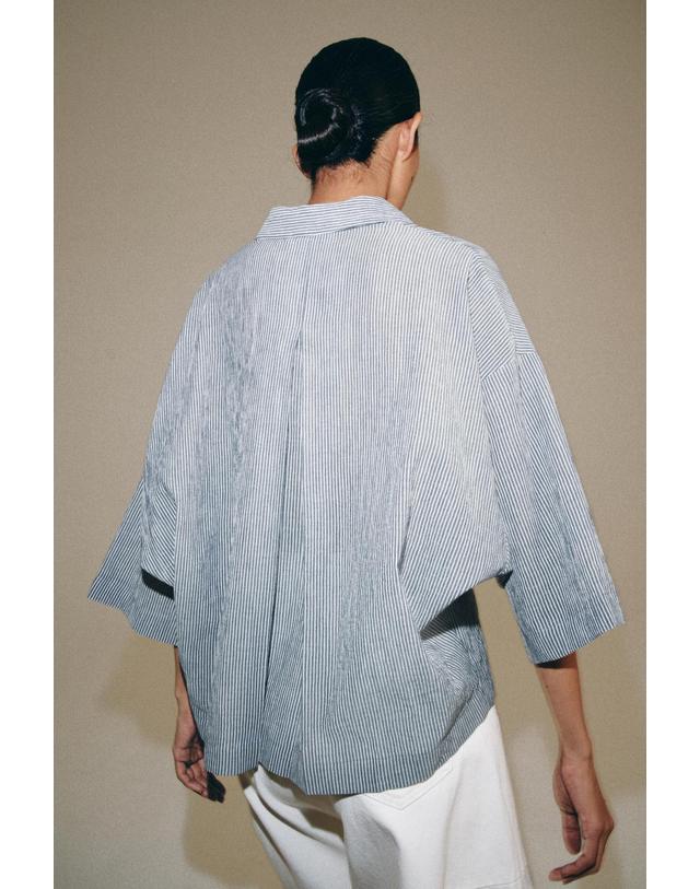 자라 자라 스트라이프 7부 소매 셔츠 4786/268/401 NAVY BLUE 네이비 착용컷