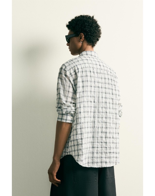 자라 자라 릴렉스핏 텍스처 체크 긴팔 셔츠 4795/301/251 OYSTER-WHITE 아이보리 착용컷