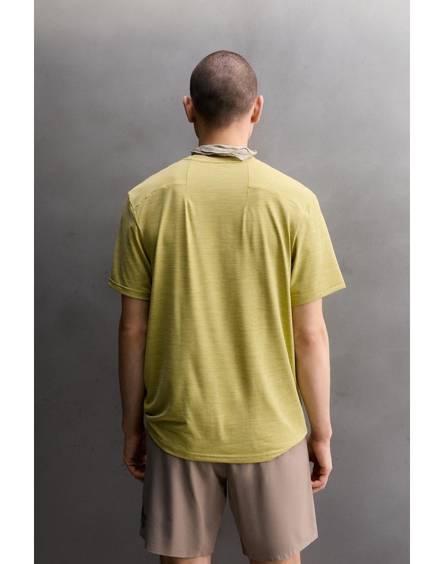 자라 자라 스트라이프 테크니컬 자카드 반팔 티셔츠 4387/306/300 YELLOW 노랑 착용컷