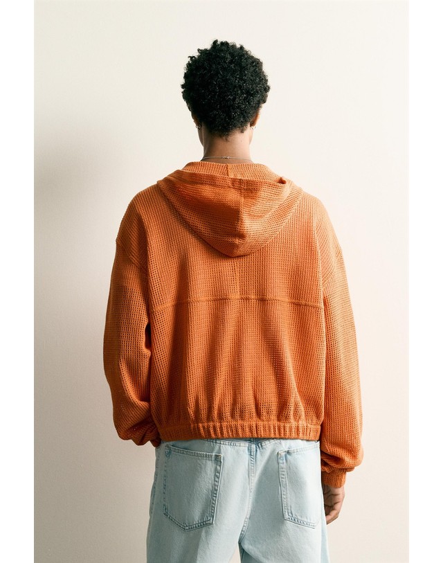 자라 자라 오픈니트 후드 집업 오버셔츠 6085/391/615 ORANGE 오렌지 착용컷