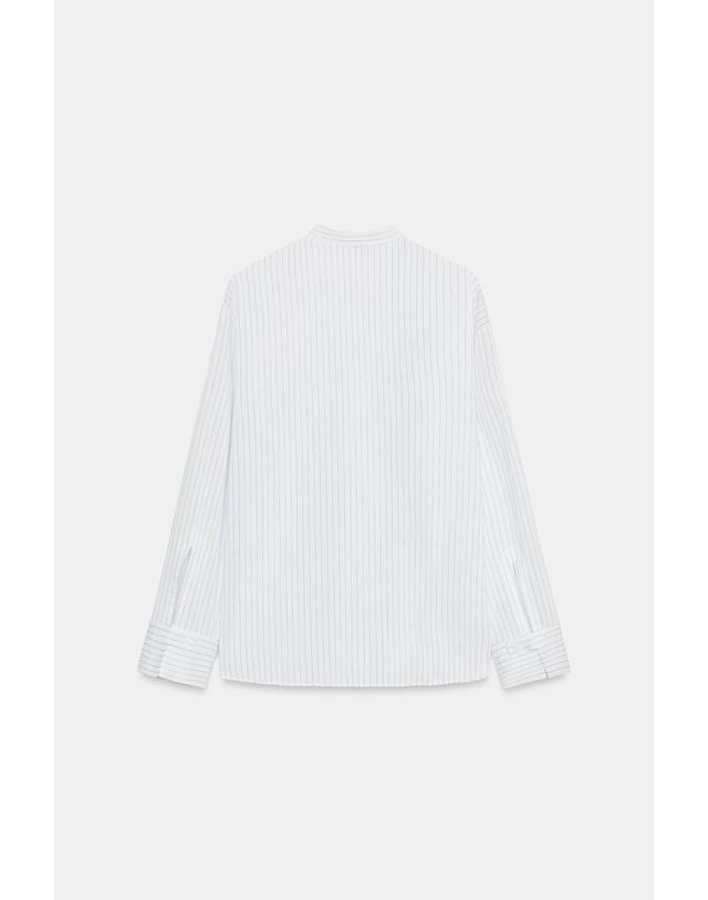 자라 자라 빕 프론트 라운드넥 긴팔 셔츠 1234/792/060 WHITE / NAVY 화이트 착용컷