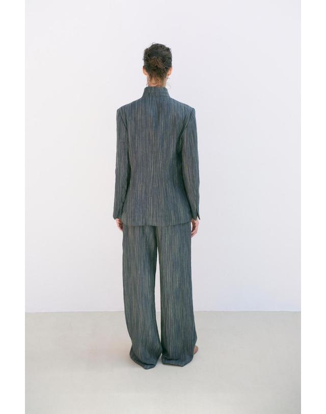 자라 자라 스트라이프 린넨 하이넥 블레이저 7179/241/819 BLUE GREY 그레이 착용컷