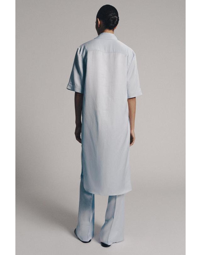 자라 자라 린넨 혼방 반팔 튜닉 셔츠 원피스 1217/986/406 LIGHT BLUE 블루 착용컷
