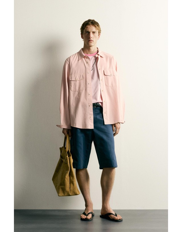 자라 자라 릴렉스핏 플랩 포켓 코튼 긴팔 셔츠 6124/339/637 LIGHT PINK 핑크 착용컷