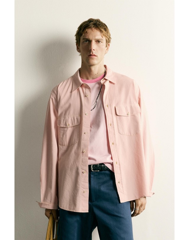 자라 자라 릴렉스핏 플랩 포켓 코튼 긴팔 셔츠 6124/339/637 LIGHT PINK 핑크 착용컷