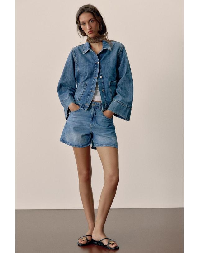 자라 자라 크롭 와이드 소매 포켓 데님 자켓 7147/230/427 MID-BLUE 블루 착용컷