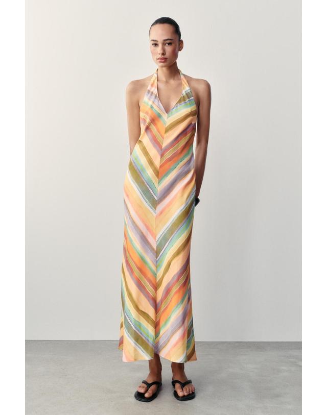 자라 자라 스트라이프 홀터넥 브이넥 롱 원피스 7937/139/330 MULTICOLOURED 멀티컬러 착용컷