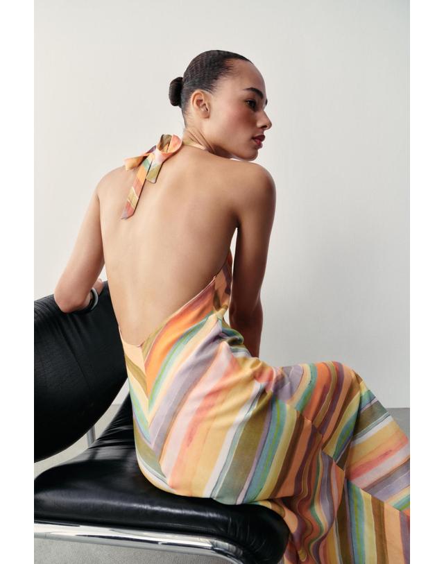 자라 자라 스트라이프 홀터넥 브이넥 롱 원피스 7937/139/330 MULTICOLOURED 멀티컬러 착용컷