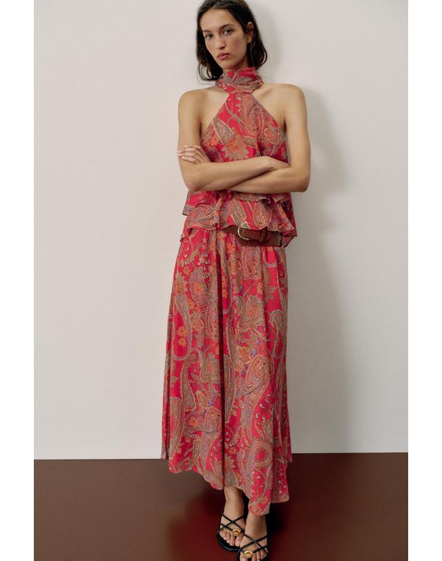 자라 자라 페이즐리 프린트 벨트 롱 스커트 8562/130/330 MULTICOLOURED 멀티컬러 착용컷