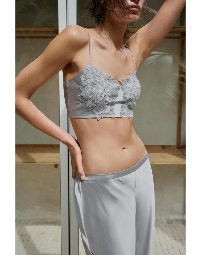 자라 자라 새틴 레이스 트림 크롭 탑 5919/714/802 GREY 그레이 착용컷