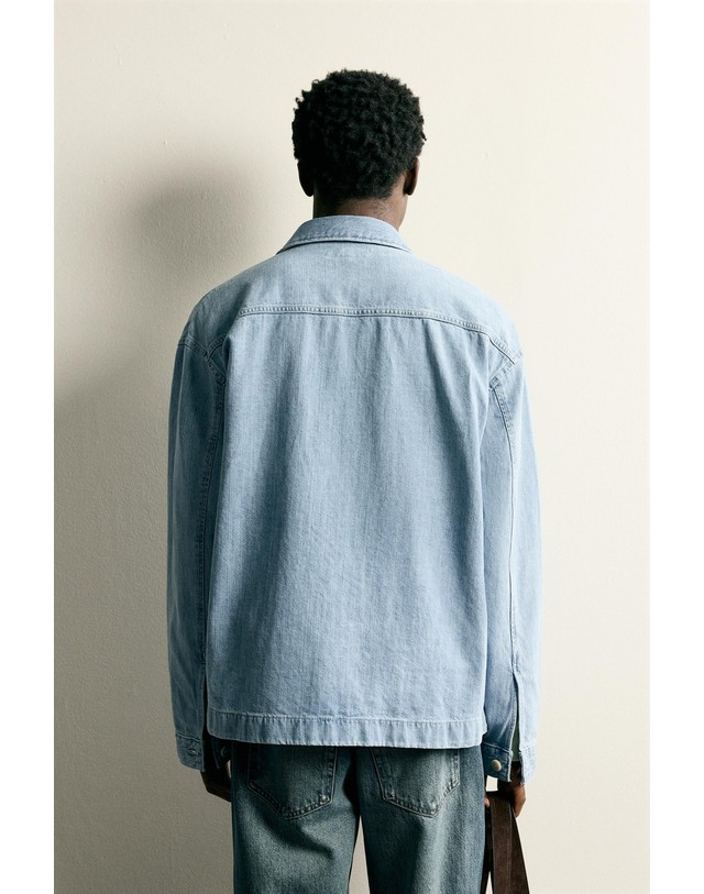 자라 자라 박시핏 린넨 혼방 데님 긴팔 셔츠 3467/310/427 MID-BLUE 블루 착용컷