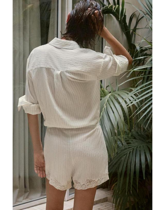 자라 자라 스트라이프 레이스 셔츠 점프수트 9052/807/105 STRIPES 아이보리 착용컷