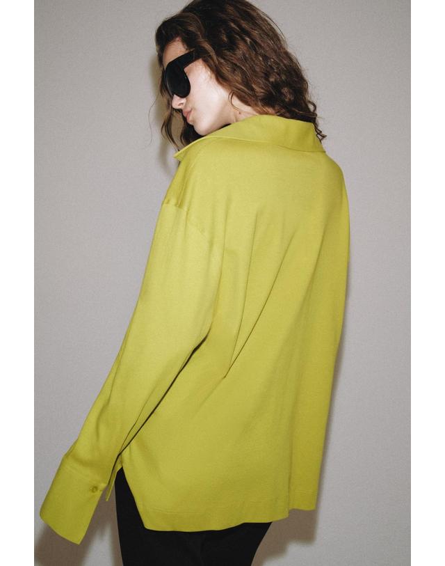 자라 자라 오버사이즈 포켓 긴팔 폴로 티셔츠 0264/701/513 APPLE GREEN 연두 착용컷