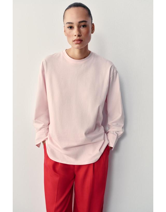 자라 자라 레귤러핏 라운드넥 긴팔 티셔츠 3641/110/620 PINK 핑크 착용컷