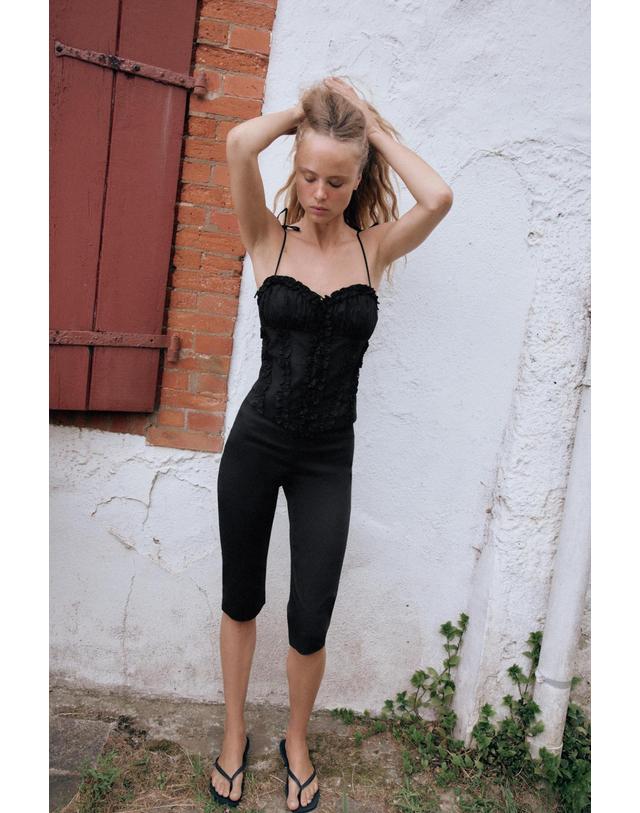 자라 자라 포플린 타이 스트랩 코르셋 탑 7790/272/800 BLACK 블랙 착용컷