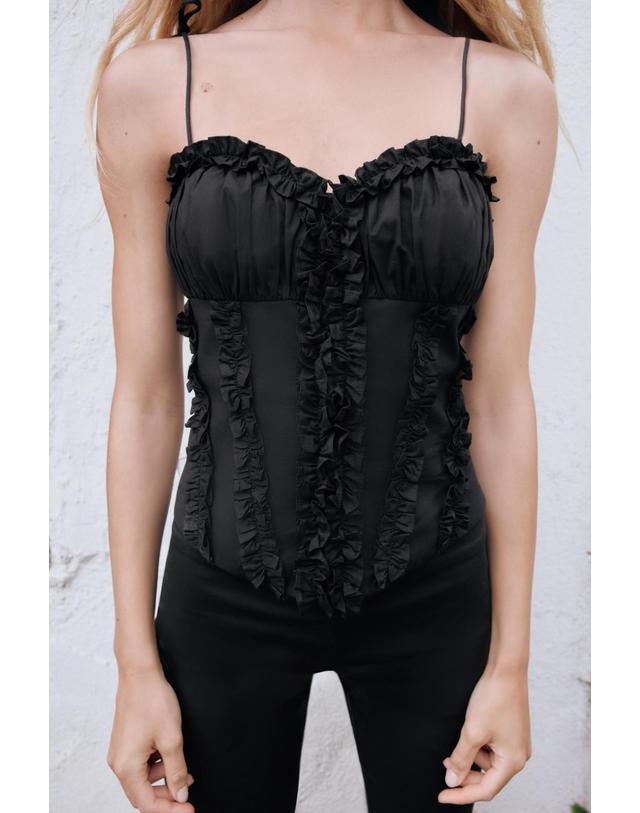 자라 자라 포플린 타이 스트랩 코르셋 탑 7790/272/800 BLACK 블랙 착용컷
