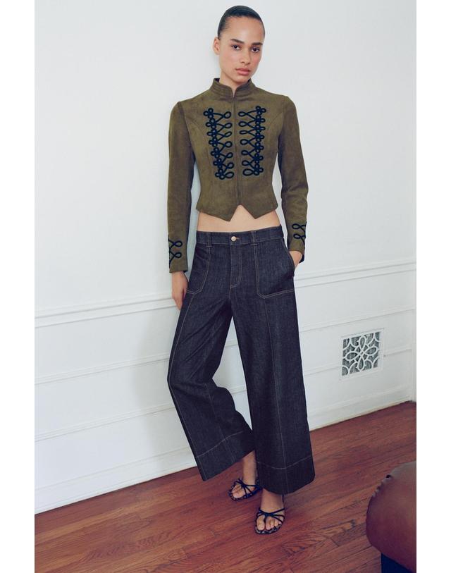 자라 자라 페이크 스웨이드 하이넥 크롭 자켓 4344/800/533 MID KHAKI 카키 착용컷