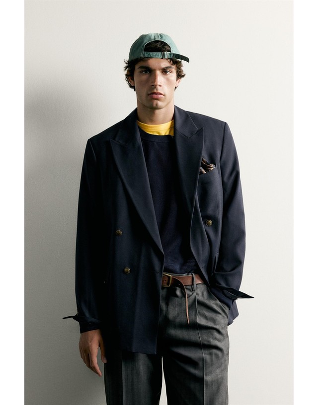자라 자라 더블 골드 버튼 릴렉스핏 블레이저 1564/655/401 NAVY BLUE 네이비 착용컷