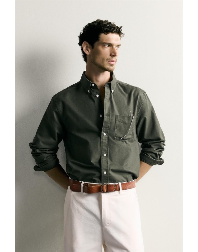 자라 자라 레귤러핏 텍스처 옥스포드 긴팔 셔츠 3277/300/529 DARK GREEN 그린 착용컷