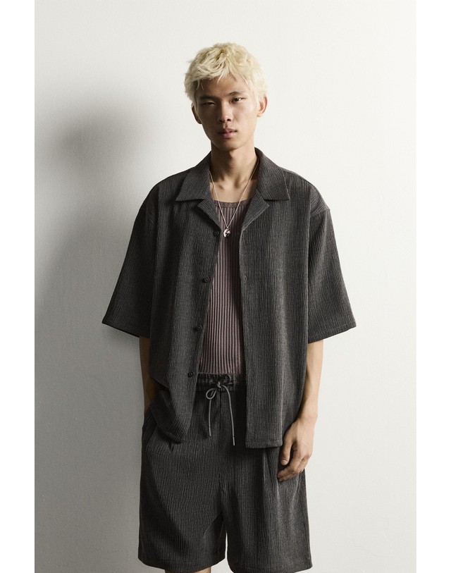 자라 자라 릴렉스핏 텍스처 볼링카라 반팔 셔츠 7380/360/801 ANTHRACITE GREY 그레이 착용컷